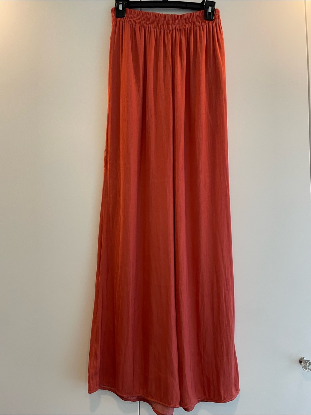 NEW Women's Elastic-Waist Maxi wide leg silk pants  - Burnt Orange
